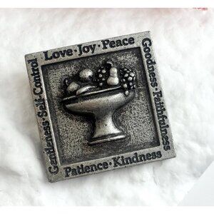 Pewter Love - Joy -  Peace USA Made Fruit Basket Vintage Brooch Pin